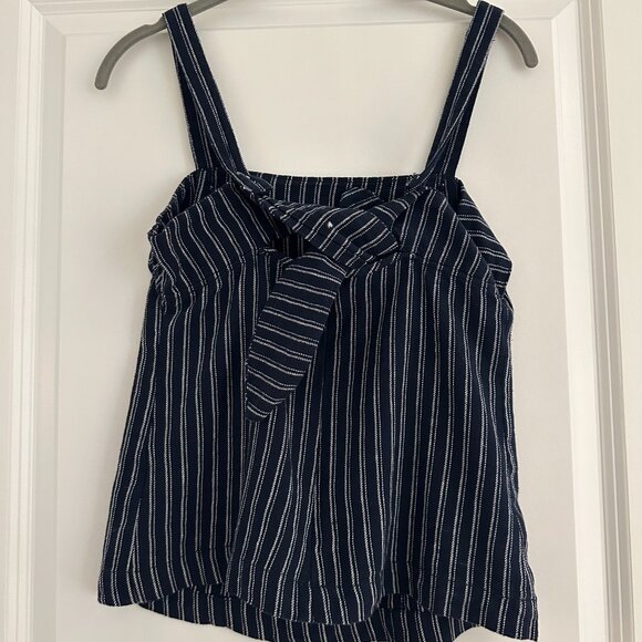 J. Crew Point Sur Women’s Linen Blend Navy Turnover Striped Sleeveless Top Sz 00 - Picture 3 of 4